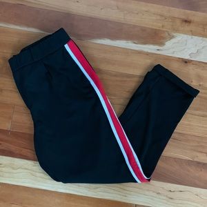 Zara Black Track Pants with Red and White Stripes